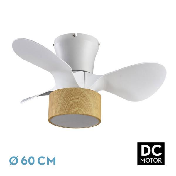 Ventilador DC 24w Kos Blanco/haya 3 Aspas 60d 6 Vel. 2390lm 3000-4500-6000k c/remoto, Memoria Y Temporizador